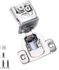 Slam Free Soft Close Cabinet Hinges Pair 1-1/2 Inch Overlay Face Frame Concealed Door Hinges With Integrated Damper close-up view with mounting screws.