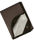 Folded Beefy Heavy Duty Survival Blanket With Reflective Tarp For Camping And Outdoors, showcasing grommets and reflective inner material.