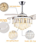 36 Inch Retractable Fandelier Ceiling Fan With Remote And Dimmable Light featuring crystal chandelier style and LED lights