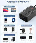 High Performance Car Power Inverter Converts DC 12V To AC 110V With Dual USB Ports And Voltage Display, shown with compatible devices.