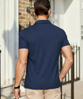 Back view of a man wearing a Men's Golf Polo Shirt Quick Dry Cotton Short Sleeve Breathable Anti Sweat Wrinkle Resistant Tactical Collared Polo