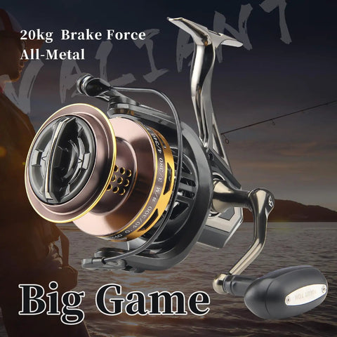 Surf Spinning Fishing Reel 8000 12000 With 20Kg Drag Power Backlash Free Bearings All Metal Frame in sunset setting