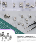 101 Piece Threaded Insert Kit For 3D Printing M2 To M6 In 12 Sizes 303 Stainless Steel Heat Set Inserts And Female Knurled Nuts for DIY projects.