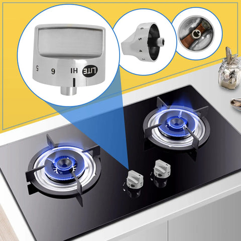 Five Piece Gas Range Knobs Kit Replacement For 318282310 AP3774164 1062940 AH979119 displayed on gas cooktop