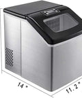 Heavy Duty Countertop Ice Maker With Rapid Freezing And Forty Pounds Daily Output Perfect For Home Bars And Kitchens Compact Stainless Steel Design, 14 x 11.2 x 13.5 inches.