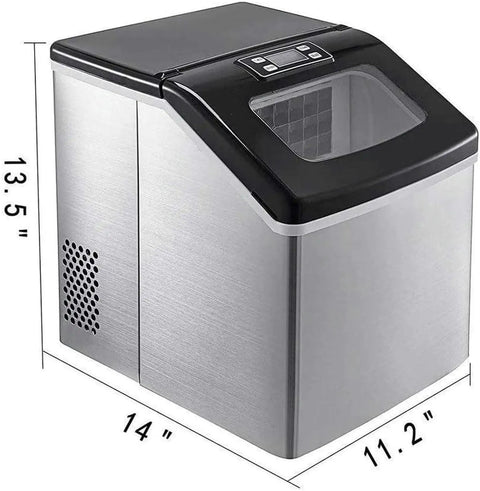 Heavy Duty Countertop Ice Maker With Rapid Freezing And Forty Pounds Daily Output Perfect For Home Bars And Kitchens Compact Stainless Steel Design, 14 x 11.2 x 13.5 inches.