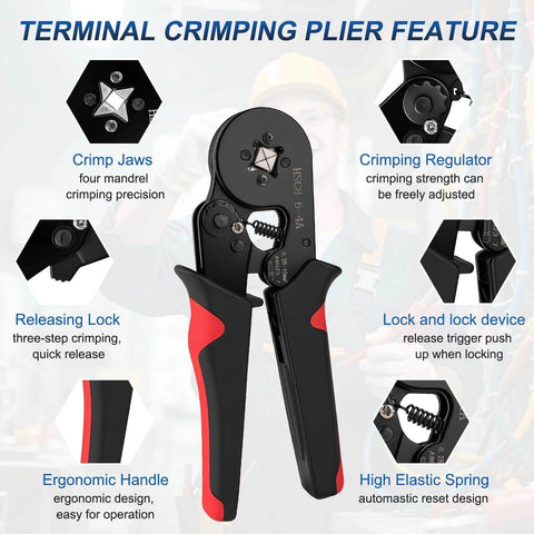 Premium Ferrule Crimping Tool Kit With 1800 Wire End Terminals For AWG 23 to 7 0.25 to 10mm2, Self Adjusting Ratchet Pliers