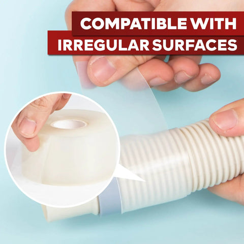 Clear Self-Fusing Silicone Tape Pro, 1.5 Inch By 15 Foot, 30 Mils shown sealing a ribbed hose with a close-up on material.