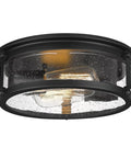 Super Cool Black Flush Mount Ceiling Light With Metal Cage Design And Seeded Glass Shade for industrial farmhouse vibe, 12 inch