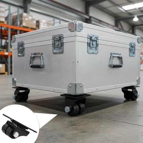 Metallic storage box on 4 Pack 1.5 Inch Low Profile Caster Wheels Set Nylon Dual Wheels Swivel Plate Casters Heavy Duty Industrial Grade