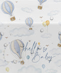 Blue Hot Air Balloon Baby Shower Tablecloths, 3 Pack Disposable Table Covers For Boy, Adventure Awaits Theme, 55 By 86 Inches, cloud design