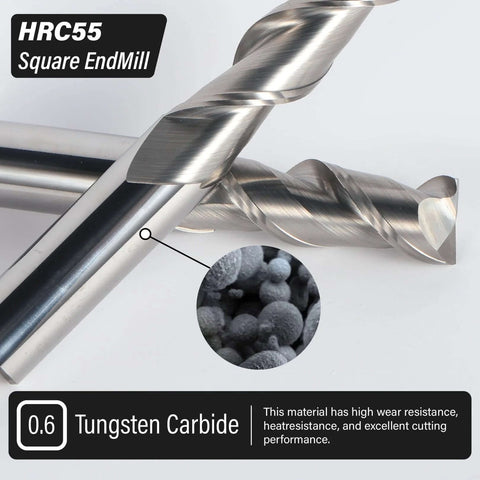 Front view of 0.6mm tungsten carbide square-end end mill for aluminum (HRC55).