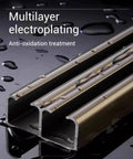 Multilayer electroplated barn door rail showcasing anti-oxidation treatment with water droplets, for Sliding Double Track Barn Door Hardware Kit for Ceiling Mount and Pocket Door Rails, Heavy Duty Replacement Track System for Wood or Metal Doors, Quiet Stainless Steel Pulleys, Brown Finish, 120cm Rail, No-Fuss Install.