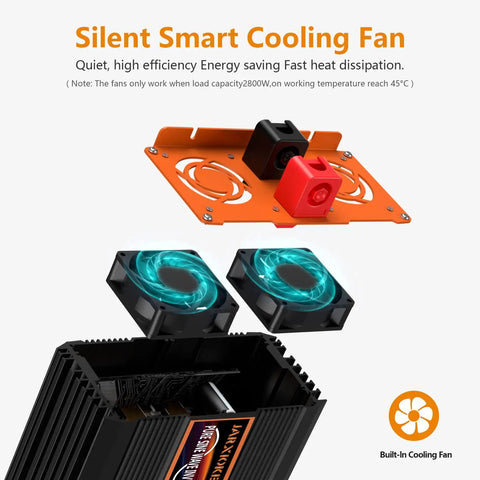 Silent Smart Cooling Fan for Heavy Duty 2500 Watt Pure Sine Wave Power Inverter 12V DC To 110V 120V AC Converter.