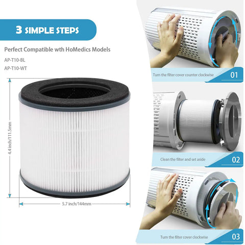 AP-T10FL Replacement Filter 2 Pack For AP-T10 Air Purifier Series Compatible With AP-T10-BK AP-T10-WT installation steps