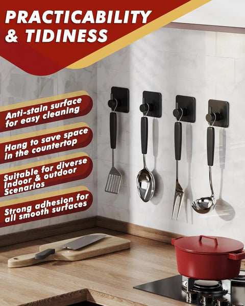 Five Pack Heavy Duty Adhesive Hooks That Hold Up To 22lb Self Adhesive Wall Hangers Waterproof Rustproof Stainless Steel in kitchen