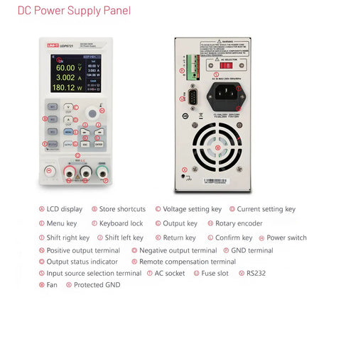 Beefy Programmable DC Switching Power Supply 360W With Wide 0 To 80V And 0 To 30A Output Remote Compensation SCPI Control RS232 TFT Display Low Ripple High Precision Digital Control For Lab Bench front and rear panel