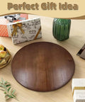 24 Inch Round Wooden Lazy Susan Turntable in dark wood finish with gift boxes on a wooden table, perfect kitchen gift idea.