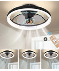 Low Profile 360-Degree Bladeless Ceiling Fan With Light Kit, flush mount with remote control, shown in living room setting