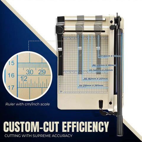 Heavy Duty 12 Inch Guillotine Paper Cutter For A4 Papers Up To 400 Sheets With Metal Base Trimmer showing precision measurement grid