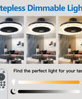 Bladeless Ceiling Fan With Lights Remote Control 21 Inch 3 Color Options in living room with dimmable light settings