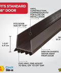Vinyl Cinch U Shape Door Bottom Seal Slide On Weather Stripping Draft Stopper Easy Install Fits 36 Inch By One And Three Quarter Inch Doors Fills Gaps From Three Eighth To Three Quarter Inch Brown, showing product dimensions and features