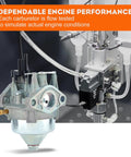 Auto Choke Carburetor And Air Filter Kit For Honda GCV160 Engines, showing carburetor undergoing flow test for engine performance.