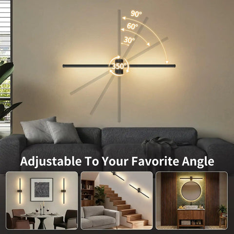 ONEWISH Battery Operated Wall Sconces Set of 2, 27.75" Wall Lights adjustable design showcasing various angles on a wall.