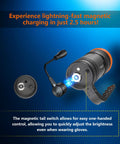 Ultra Bright 5000 Lumens Cordless Dive Light With 9 Degree Focused Beam Four Modes Magnetic Charging 150 Meter Waterproof Flashlight