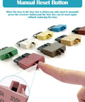 Plug And Play Manual Reset Fuse Block Kit With 3A 5A 7A 10A 15A 20A 25A 30A Blade Fuses In A 32V DC Assortment For Boats, Trucks, SUVs And Motorcycles With Marine Grade Protection And Quick Reset, manual reset button close-up