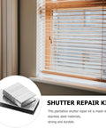 Heavy Duty Stainless Steel Shutter Louver Staple Repair Kit With Forty Window Shutter Nail Replacement Pieces For No Sweat Install And Rock Solid Toughness On All Exterior Shutters displayed next to window.