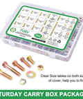 Heavy Duty Grade 8 Alloy Steel SAE Hex Bolts Nuts Kit With Fifteen Common Sizes Including One Quarter Twenty Five Sixteen Eighteen And Three Eighth Sixteen And Springs For DIY Projects At Home Or In The Shop in transparent case