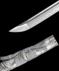 Hand Forged Katana Sword With T10 High Carbon Steel Clay Tempered Full Tang 41 Inch Overall Length, battle ready scabbard close-up