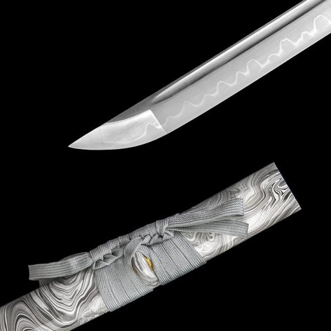 Hand Forged Katana Sword With T10 High Carbon Steel Clay Tempered Full Tang 41 Inch Overall Length, battle ready scabbard close-up