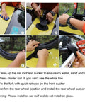 Step-by-step installation of Suction Cup Car Roof Bike Rack With Quick Release on a yellow car roof.