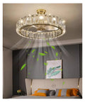 Top Tier Modern Crystal Ceiling Fan Pendant Light Delivering A Killer Warm Glow For Fresh Home Decor In Your Living Room Bedroom Dining Space Or Office Setup, gold finish with crystal accents.