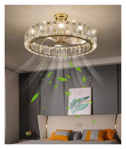 Top Tier Modern Crystal Ceiling Fan Pendant Light Delivering A Killer Warm Glow For Fresh Home Decor In Your Living Room Bedroom Dining Space Or Office Setup, gold finish with crystal accents.