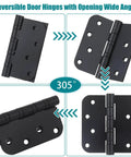 Beefy 3 Pack Black 4 By 4 Inch Ball Bearing Door Hinges Stainless Steel Heavy Duty Exterior Hinges shown at wide opening angle