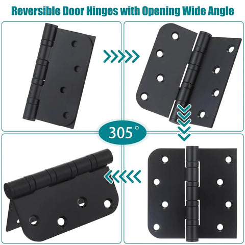 Beefy 3 Pack Black 4 By 4 Inch Ball Bearing Door Hinges Stainless Steel Heavy Duty Exterior Hinges shown at wide opening angle