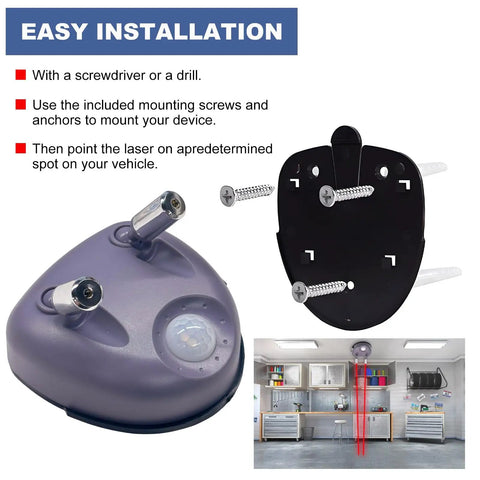 Laser Parking Guide Sensor With 360 Degree Adjustable Wide Angles Garage Parking Aid Kit Includes AC Adapter For Easy Park Like A Pro And Car Stop Indicator In Automotive, shown with mounting hardware and installed in a garage.