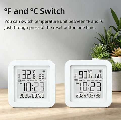 Real Time WiFi Temperature Humidity Monitor With App Alerts And Alexa Control For Home Garage Wine Cellar And Greenhouse 2.4GHz WiFi Only TUYA Sensor Hygrometer Real Time Readings Push Alerts Alexa Compatible, °F/°C switch display