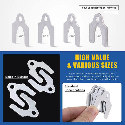 Universal Body Shim Kit 144 Pcs Set For Auto Alignment And Camber Adjustments Includes 1/16 Inch 1/64 Inch 1/32 Inch And 1/8 Inch Shims