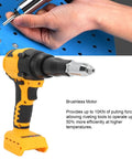 Heavy Duty Cordless Electric Rivet Gun With Brushless Motor And Integrated Led Light For 3.2 To 4.8 mm Fasteners shown in action.