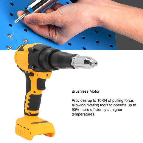 Heavy Duty Cordless Electric Rivet Gun With Brushless Motor And Integrated Led Light For 3.2 To 4.8 mm Fasteners shown in action.