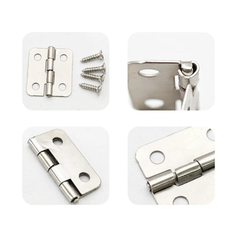 80 Pack Mini Hinges With 320 Screws, Small Iron Folding Butt Hardware For Wood Boxes, showing details and screws.