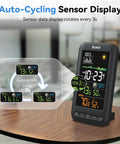 Wireless Indoor Outdoor Thermometer Weather Station With Remote Sensor Vertical Color Display on wooden table