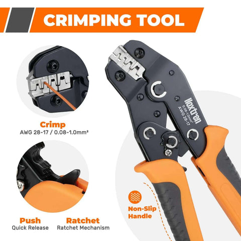 Ratcheting crimping tool from the All In One Complete JST XH 2.5mm and DuPont 2.54mm Connector Kit