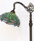 Stained Glass Tiffany Floor Lamp With Arched Gooseneck Adjustable Angle Reading Light In Green Dragonfly Glass Bronze Base 12 Inch Shade