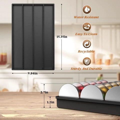Easy-Access Drawer Style Coffee Pod Organizer For Countertop Fits Nespresso Vertuo Capsules VertuoLine dimensions shown