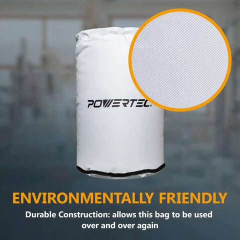 Bottom Dust Collector Bag 20 Inch Diameter By 30 Inch High with texture detail, white reusable bag with branding.